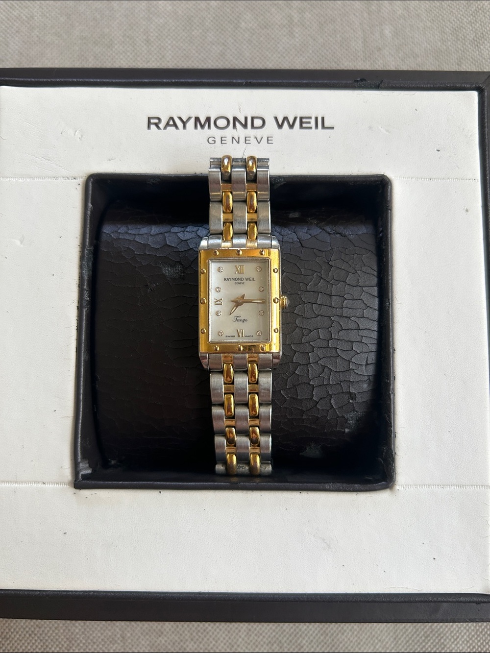 Raymond Weil Ladies Two-Tone Gold and Silver Rectangular Watch